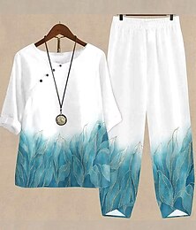 abordables -Femmes Basique Chemise Ensembles de Pantalons Demi Manches Col rond Graphique Dégradé Usine Imprimé Extérieur Occasionnel Quotidien Blanche Bleu Vert Été Coupe régulière