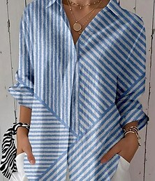 economico -Per donna Camicia Grafico Geometrico Plaid Casual Manica Lunga Colletto a Camicia Top Regolari Lavoro Quotidiano Bottoni Stampato Blu Azzurro cielo Arancione Marrone Azzurro Estate Primavera Autunno