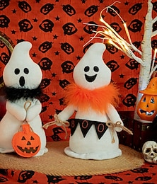 abordables -Muñeco de peluche fantasma de Halloween con bufanda, pequeña figura de ghoul espeluznante para decoración de la noche de Halloween, exhibición de mesa, regalo y decoración del hogar