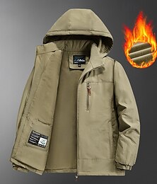 billiga -Herr Regnjacka i fleece Vinterjacka Vandringsjacka Vindjacka Utomhus Utomhussport Vattentät Vindtät jacka Ficka Avtagbar huva Höst Vinter Ensfärgat Aktiv Sportig Huva Kort Svart Marinblå Kaki Mörkgr
