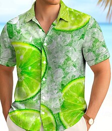 economico -Per uomo Frutta Giallo limone Camicia hawaiana estiva Camicia con Bottoni Camicia Aloha Manica Corta Hawaiano Vacanza Abbigliamento mare Estate Primavera Collo ripiegato Stampa 3D camicie con colletto