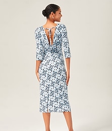 ieftine -Rochie midi elastică pentru femei, cu imprimeu literelor, spate descheiat, spate drapat, design elegant, înfășurat, siluetă subțire