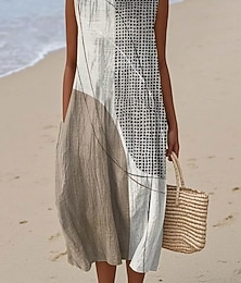 economico -Per donna Abito Midi Vestito Estivo Abito a Tubino Abito a trapezio Vacanza Casual Boho Uscire Spiaggia Vestibilità comoda Grafico Geometrico Senza Maniche Girocollo Marrone chiaro Blu Arancione Verde