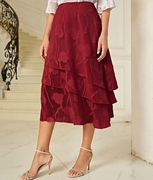 preiswerte -Damen Rock Elegant Midi Mittlere Taille Röcke Blumenmuster Geschichtet Unelastisch Party Lässig Wein Sommer Chiffon