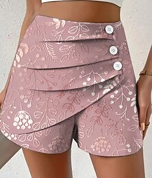 billiga -Dam Kinesiska Shorts Semester Vintage Etnisk Stil Kort Hög midja Blommig Grafisk Plisserad Microelastisk Utomhus Semester Gata Violett Rödhakeägg blå Rosa Grön Sommar Vår Normal