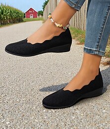 abordables -Ballerines noires à enfiler pour femmes, chaussures respirantes à bout rond et à tissage moucheté pour les sorties décontractées, les trajets domicile-travail et les promenades estivales à la campagne
