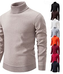 preiswerte -Herren Pullover Gerippt Stricken Normale Oberteile Gestrickt Schmale Passform Einfach Rollkragen Strickware Minimalistisch Lässig Alltagskleidung Bekleidung Herbst Winter Wein Schwarz M L XL