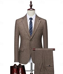 economico -Abiti da uomo in tweed di lana, da matrimonio, da lavoro, a spina di pesce, marroni, grigi, retrò, formali, su misura, 3 pezzi, monopetto, due bottoni