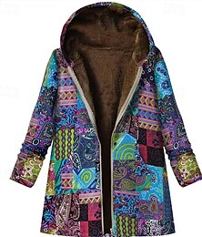 abordables -Mujer Chaqueta de lana Abrigo Chaqueta con capucha Mantiene abrigado Cómodo Cremallera Bolsillo Moda Moderno Casual Estampado Noche Fin de semana Cremallera Regular Con Capucha Ajuste regular Manga