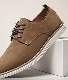 abordables -Chaussures Oxford en faux daim marron pour hommes, design classique à lacets avec coutures contrastées, idéales pour le travail de bureau décontracté et les événements semi-formels