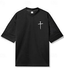preiswerte -Herren Übergröße T Shirt T-Shirt V Ausschnitt Kurzarm Mode Outdoor Urlaub Täglich Kreuz Schwarz Weiß Polyester Bekleidung