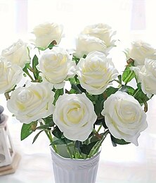 abordables -10 rosas artificiales de terciopelo, flores falsas de tela de seda realistas para decoración de bodas, decoración del hogar, ramos de bricolaje y arreglos florales.