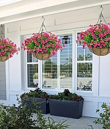 abordables -Fleurs artificielles d'extérieur avec panier suspendu, jardinières suspendues pour le printemps, l'été, le porche, le jardin, la terrasse, la décoration intérieure