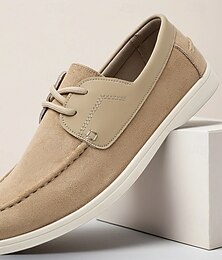 abordables -Mocassins décontractés beiges pour hommes avec tige en daim souple et fermeture à lacets, légers et respirants, parfaits pour un usage quotidien, des sorties de week-end et des vacances