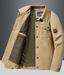 お買い得  -男性用 トラッカージャケット カーゴジャケット 雑用ジャケット お出かけ カジュアル／普段着 ウィンドブレーカー 内ポケット 春 秋 平織り ファッション クラシック スタンド レギュラー ネイビーブルー カーキ色 アーミーグリーン ジャケット