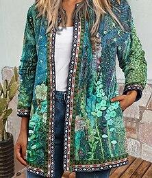 preiswerte -Damen Freizeitjacke Warm Bequem Tasche Mode Modern Blumen Straße Ausgehen Regulär Kragenlos Normale Passform Langarm Oberbekleidung Hellgrün Purpur Grün Herbst Winter