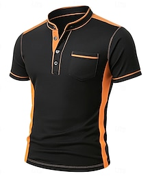 olcso -Férfi Henley ing Pólók Henley felső Rövid ujjú Tömör szín Sima Divat Dizájn Alkalmi Színes Gombok Henley Szabadtéri Hétköznapi Napi Nyár Minden évszak Fekete Fehér Sötétkék Henley póló