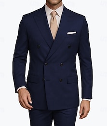 abordables -De los hombres Negocio Trajes Azul Marino Formal Para trabajo Color sólido Estándar Juego de 2 piezas Seis Botones en Dos Hileras