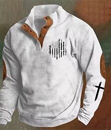 economico -Per uomo Maglia Nero Bianco Blu marino Colletto Mao Grafico Croce Bandiera Americana Stampato Quotidiano Ferie Uscire Poliestere Streetwear Casual Autunno Inverno Abbigliamento Felpe con cappuccio