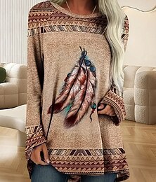 economico -Per donna Maglietta Floreale Bohemien Vintage Moda Manica Lunga Girocollo Top lunghi Quotidiano Uscire Weekend Stampato Cachi Primavera, Autunno, Inverno, Estate