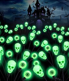 economico -1 pz. Luci solari da esterno a forma di lucciola, per Halloween, con 8 teste di teschio, per l'inserimento di occhi, luci decorative per feste in giardino, per feste in atmosfera horror e strana.