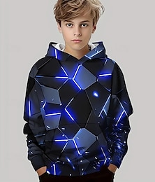 economico -Ragazzi 3D Geometrico Felpa con Cappuccio Manica Lunga Primavera Autunno Moda Streetwear Bambini 4-12 Anni Con cappuccio All'aperto Casuale Quotidiano Vestibilità regolare
