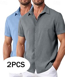 economico -Per uomo Camicia Camicia di lino Camicia Estiva Camicia casual Camicia da Spiaggia Camicia con Bottoni Semplice Vacanza Casuale Bianco + rosa Bianco + Verde Cachi + Nero Verde+Cachi Manica Corta