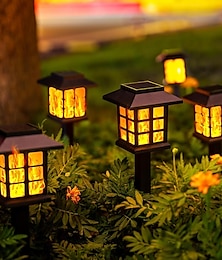 ieftine -6 buc lumină solară impermeabilă pentru exterior, pentru casă mică, cu flacără intermitentă, pentru priză la sol, curte, grădină, alee, gazon, terasă, Halloween, Crăciun, festival, atmosferă, lumină