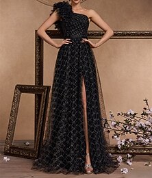 abordables -Ligne A Robes de Quinceanera Élégant Robe Formel Mariage Longueur au sol Sans manches Une Épaule Dentelle avec Fente 2025