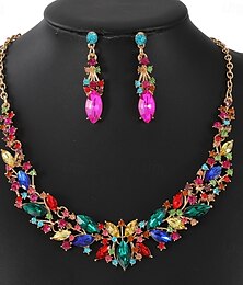 abordables -un parure de bijoux de mariée 1 ensemble Zircon Strass 1 Collier Boucles d'oreilles Femmes Mode Luxe Coloré Mignon Fantaisie Forme de Fleur diamant forme goutte d'eau Parure de Bijoux Pour Mariage