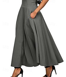 voordelige -Dames Rok Modieus Maxi Medium taille Rokken Effen Met ruches Zak Micro-elastisch Vakantie Straat Zwart Wijn donkergrijs Lichtgrijs Herfst Polyester