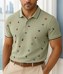 abordables -Homme Abstrait Manche Courte Col Polo Moderne Sport & Loisir Occasionnel Athleisure Été Blanche Vert Kaki