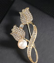 economico -Spilla da donna a forma di tulipano con strass e decorazione in perle, elegante spilla in lega per giacche da ufficio, abiti, matrimoni e occasioni formali