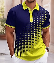رخيصةأون -رجالي مجرد هندسي بولو ستايل كم قصير طوي كاجوال  يومي ملابس الرياضة كاجوال / يومي Buttons الصيف روبينز إيغ بلو أصفر أرجواني