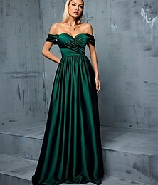 economico -Abiti da quinciñera A-Line elegante vestito formale per matrimonio lungo fino al pavimento senza maniche senza spalline satin senza schiena con pieghe