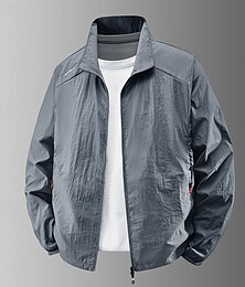 abordables -Hombre Chaqueta ligera Exterior Casual Portátil Protección solar UV Bolsillo Verano Primavera Otoño Color sólido Activo Vintage Cuello Vuelto Regular Gris oscuro Blanco Azul Marino Gris Ligero Verde
