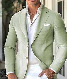 abordables -Hombre Chaqueta de lino Chaqueta deportiva Ligeras Casual Color sólido Blazer Salvia Estándar Dos botones de un solo pecho