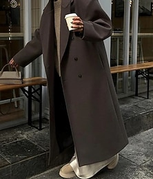 billiga -Dam Kappa Håller värmen Bekväm Ficka Knappar Mode Slät Utekväll Helgen Dubbelknäppt Lång Nedvikt Normal Långärmad Ytterkläder Kaffe Höst Vinter