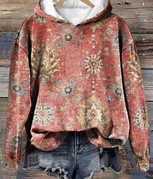 economico -Per donna Felpa con cappuccio Floreale Caldo Vintage Western Manica Lunga Con Cappuccio Top Regolari Streetwear Abbigliamento Quotidiano Abbigliamento da vacanza Stampato Nero Bianco Rosa Arancione