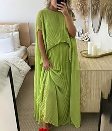 お買い得  -女性用 ロングドレス マキシドレス 二次会ドレス / カクテルドレス ウェディングゲストドレス シフォンドレス シャーリングドレス ファッション アウトドア デート ティーパーティー レギュラー 平織り 半袖 クルーネック グリーン 夏
