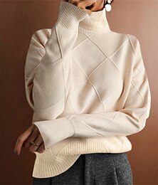 abordables -Femmes Pull Occasionnel Couleur Unie Épais Col roulé Tricoté manche longue Hauts Réguliers Tricoter Quotidien Fête Sortir Noir Rose Claire Automne Hiver