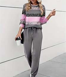 economico -Per donna Caldo Attivo Sport Tuta Set di Pantaloni Felpa Manica Lunga Girocollo Grafico A righe Coulisse Stampato Sport all'Aperto Casuale Rosa Blu Verde Autunno & Inverno Vestibilità regolare