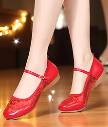 abordables -Ballerines en maille pailletée dorée pour femmes avec dentelle brodée - chaussures de danse professionnelles pour les performances sur scène, les entraînements de salon et les récitals