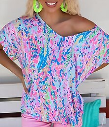 economico -Per donna Camicia Boho Floreale Grafico Astratto Vintage Elegante Classico Manica Corta Scollo a V Top Regolari Quotidiano Stampato Rosa Viola Fucsia Verde Estate Primavera