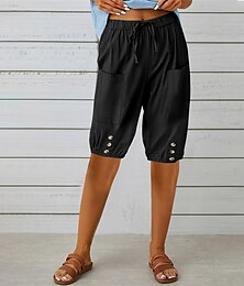 economico -Per donna Pantaloncini ispirati al lino Shorts Streetwear Casual Lunghezza al ginocchio Misura del girovita medio Semplice Tasca Design con Coulisse Elastica Traspirabilità Morbido Micro-elastico