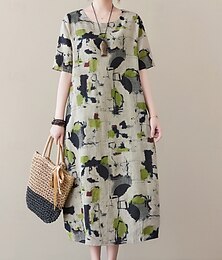 economico -Per donna Abito maxi Abito Estivo Casual Quotidiano Vestibilità regolare Grafico Manica Corta Girocollo Grigio Estate