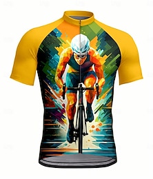 abordables -Hombre Maillot de Ciclismo Manga Corta Bicicleta Maillot Camiseta con 3 bolsillos traseros Resistente a los rayos UV Transpirable Secado rápido Cremallera delantera Amarillo Deportes Ropa