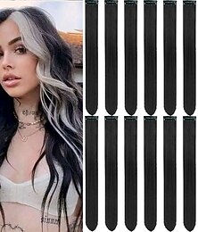 economico -12 pezzi di extension per capelli neri con clip, 22 pollici, extension per capelli colorati, meches per feste, lunghe e lisce, sintetiche, per donne, bambine.