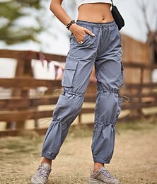 billiga -Dam Militärbyxor Byxor Streetwear Ledigt Fullängd Naturlig Slät Ficka Elastisk dragsko-design Utomhus Bekväm Utomhus Semester Gata Grå Svart Armégrön Sommar Normal