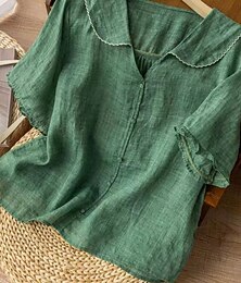 economico -Per donna Camicie di cotone e lino Tinta unica Essenziale Casual Manica Corta Colletto a Camicia Top Regolari Quotidiano Bottoni Bianco Rosa Blu Arancione Verde Estate Primavera